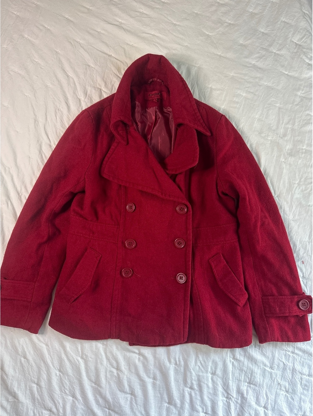 Women's Red Wool Blend Pea Coat Size Medium